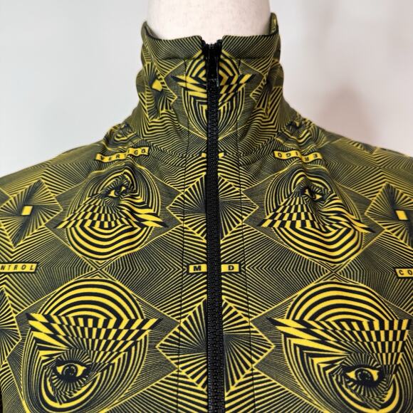 Kwaidan Editions Stretch Top Yellow Geometric Size XS Zip Y2K Psychedelic Techno - Picture 2 of 9